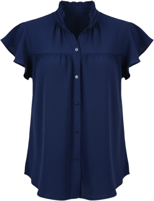 Petite Flutter Sleeve Ruffle Neck Blouse