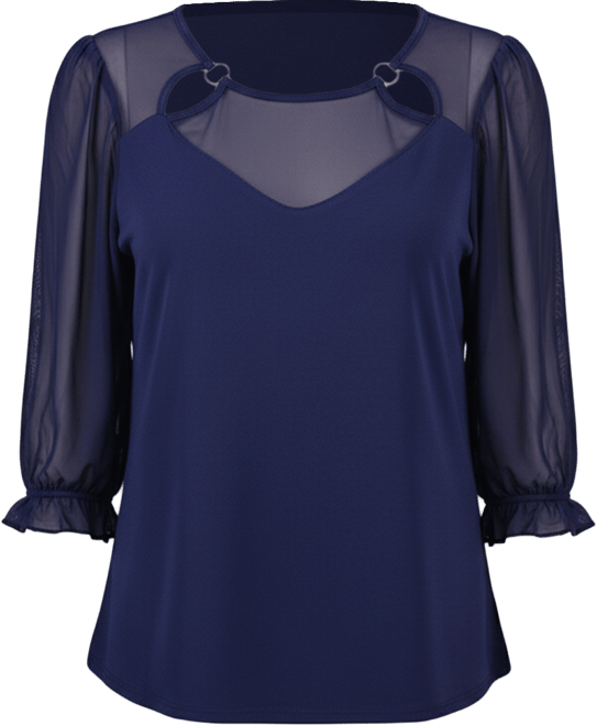 Petite 3/4 Sleeve Ringed Mesh Top