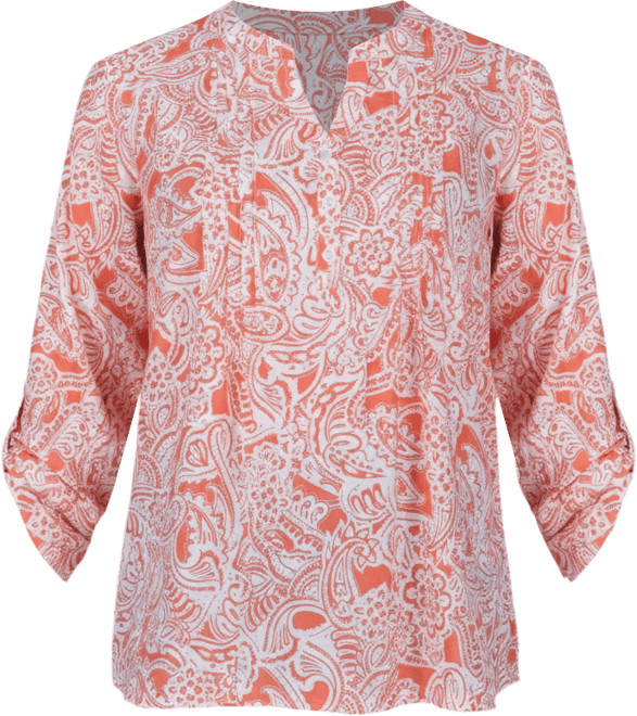 Petite Long Roll Tab Sleeve Pintuck Front Blouse