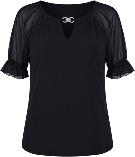 Petite Short Ruffle Sleeve Rhinestones Top