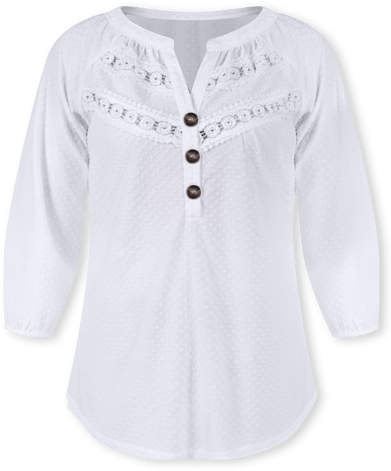 Petite 3/4 Sleeve Swiss Dot Henley Top