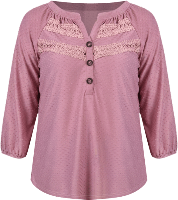 Petite 3/4 Sleeve Swiss Dot Henley Top