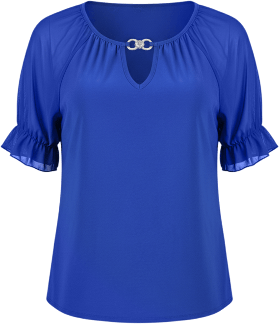 Petite Short Ruffle Sleeve Rhinestones Top