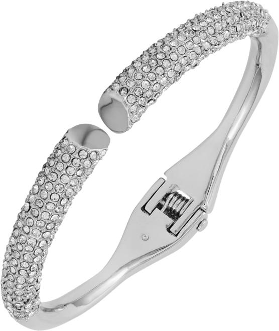 Silver-Tone Pave Glass Stone Hinge Bangle Bracelet