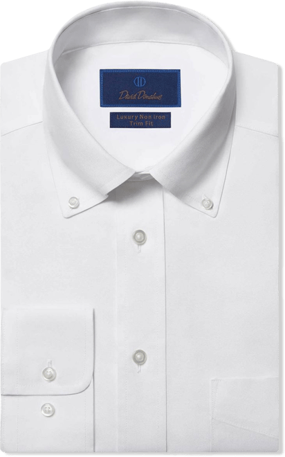 non see through white dress shirt Non-Iron Cotton Pinpoint Solid Point Collar Short Sleeve business attire David Donahue Men's Trim Fit
