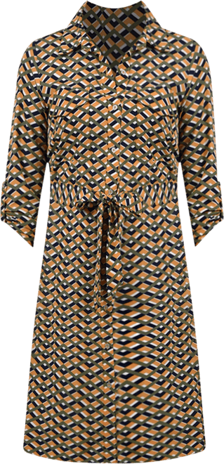 Petite Geometric Printed Long Sleeve Roll Tab Shirtdress