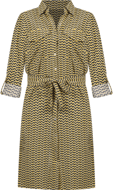 Petite Geometric Printed Long Sleeve Roll Tab Shirtdress