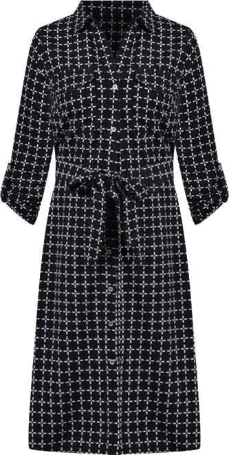 Petite Geometric Printed Long Sleeve Roll Tab Shirtdress