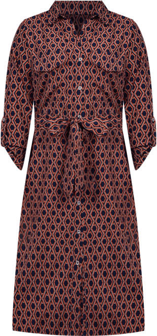 Petite Geometric Printed Long Sleeve Roll Tab Shirtdress