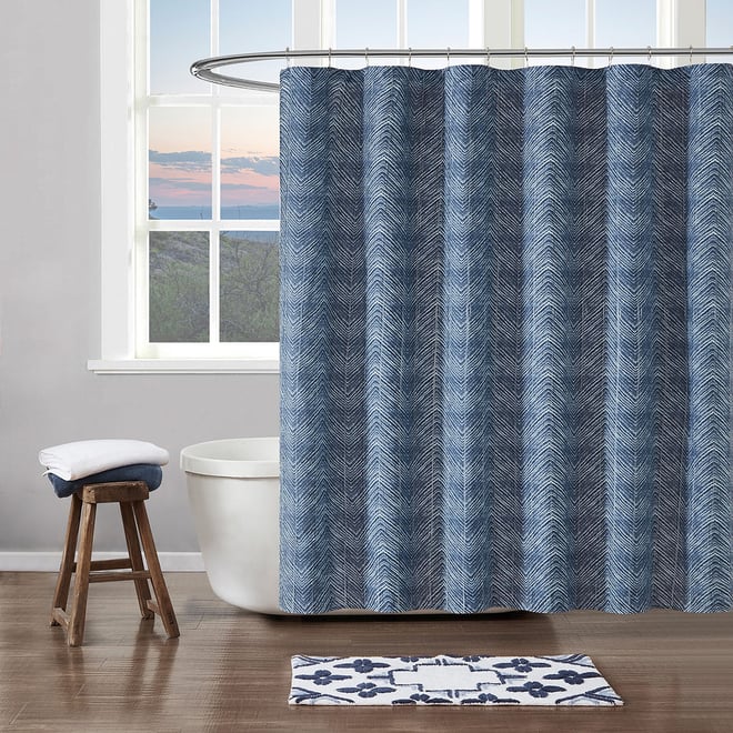 Navy blue deals chevron shower curtain