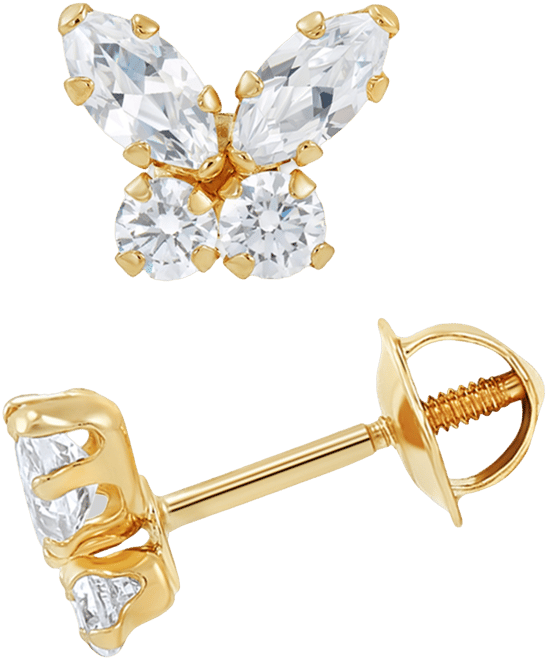 Children's Cubic Zirconia Butterfly Stud Earrings in 14k Gold