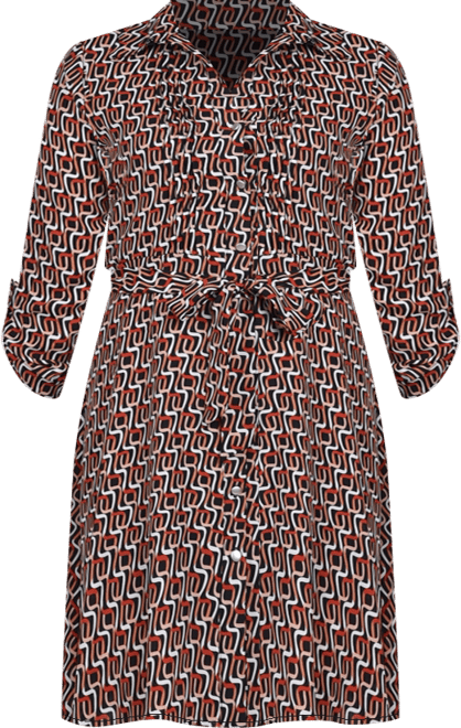 Plus Size Long Roll Tab Sleeve Dobby Dress