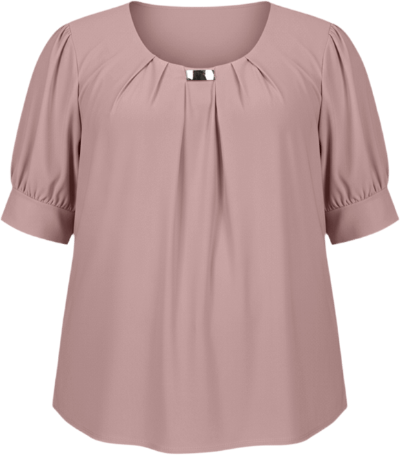 Plus Size Short Balloon Sleeve Top with Hardware