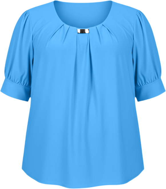 Plus Size Short Balloon Sleeve Top with Hardware