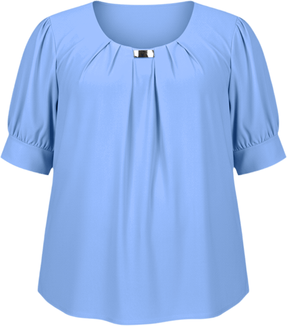 Plus Size Short Balloon Sleeve Top with Hardware