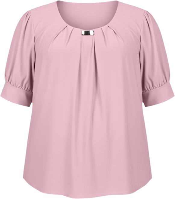 Plus Size Short Balloon Sleeve Top with Hardware
