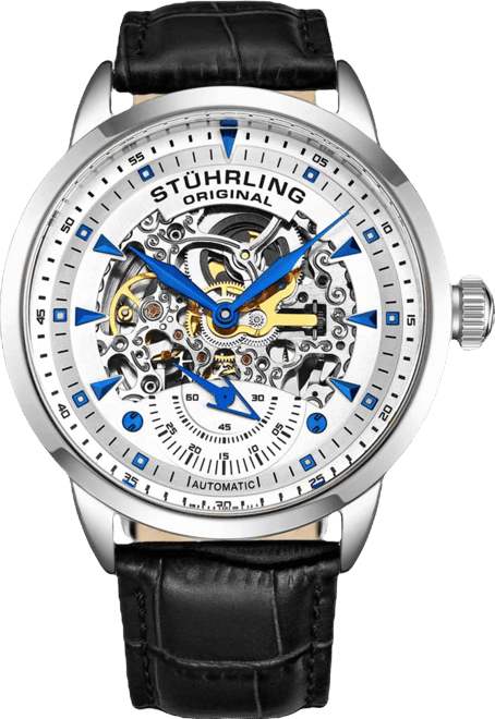 Men's Legacy Black Leather, White Dial, 44mm Round Watch