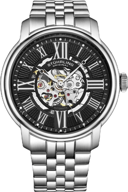Atrium 4031 Men s Automatic Skeleton Watch – 42mm, Silver-Tone Case & Bracelet, Blue Skeleton Dial with Silver Accents