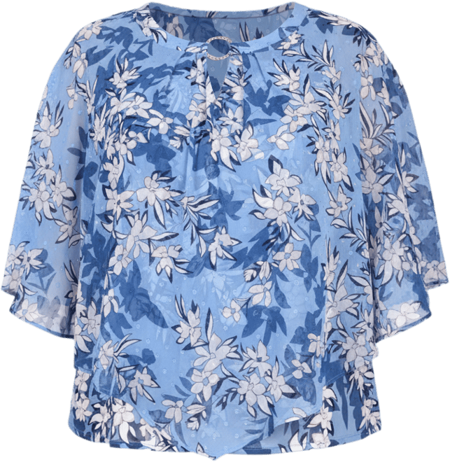 Plus Size Chiffon Poncho Top with Ring