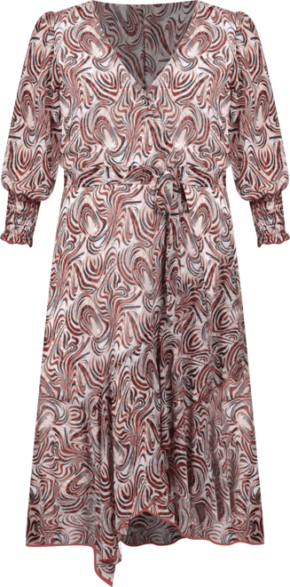 Petite 3/4 Sleeve Belted Chiffon Handkerchief Hem Dress