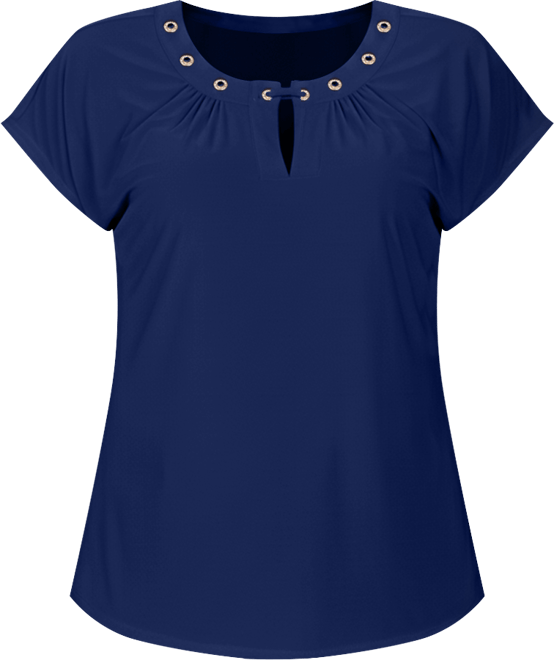 Petite Grommet Neck Knit Short Extended Sleeve Top