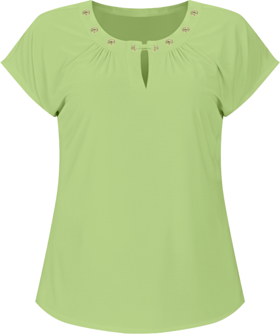 Petite Grommet Neck Knit Short Extended Sleeve Top