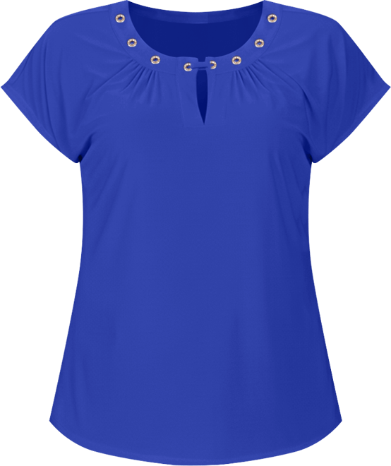 Petite Grommet Neck Knit Short Extended Sleeve Top