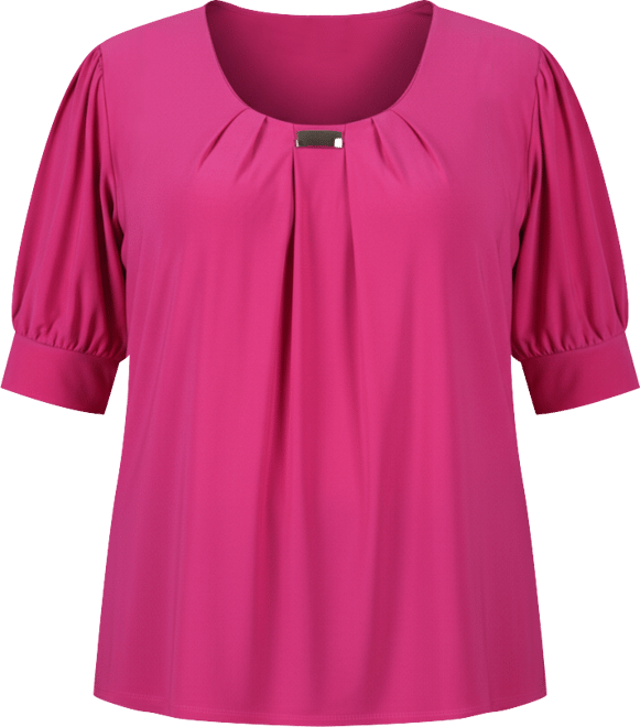 Plus Size Short Balloon Sleeve Top with Hardware