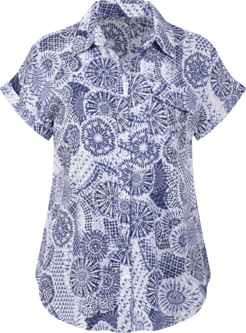 Petite Short Rolled Sleeve Button Front Blouse