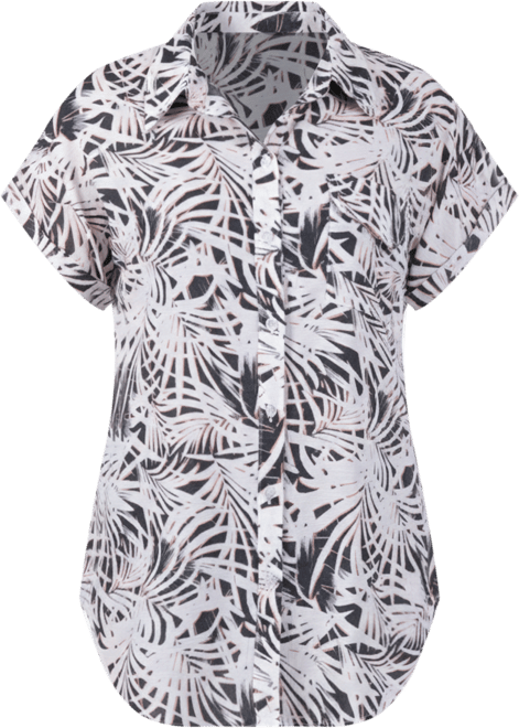 Petite Short Rolled Sleeve Button Front Blouse