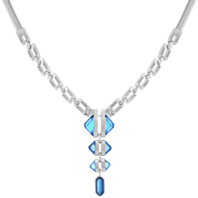 Imitation Light Sapphire Epoxy Pendant Silver-Tone Thick Snake Chain Necklace