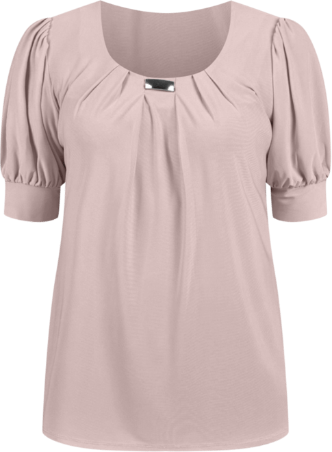 Women's Short Balloon Sleeve Top with Hardware