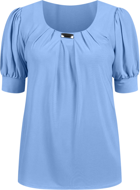 Women's Short Balloon Sleeve Top with Hardware