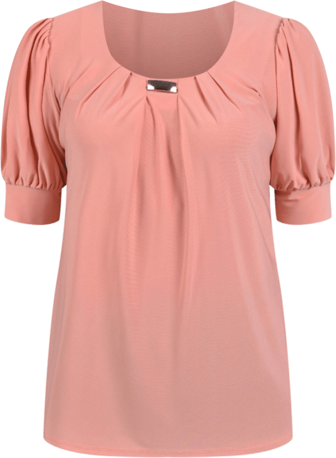 Women's Short Balloon Sleeve Top with Hardware