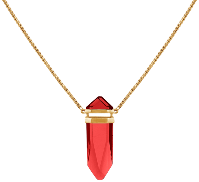 Imitation Red Siam Epoxy Pendant Gold-Tone Long Chain Statement Necklace