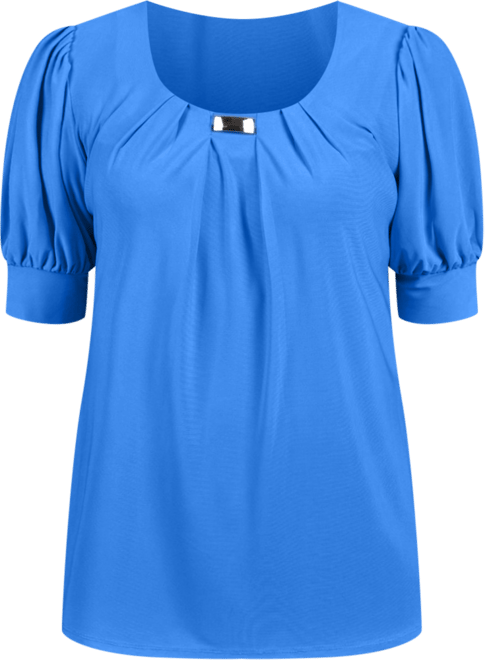 Women's Short Balloon Sleeve Top with Hardware