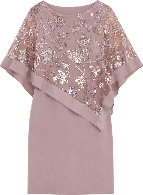Women's Sequined Floral-Lace Poncho Dress