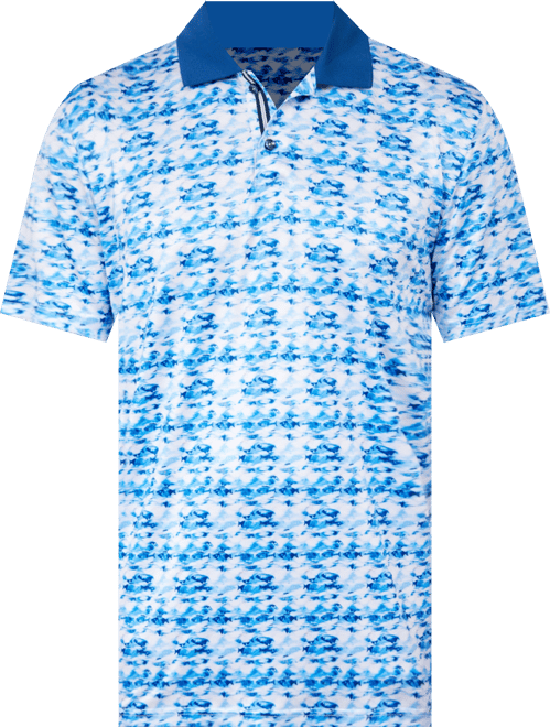 Men's Regular Fit Fish Print Performance Polo Shirt