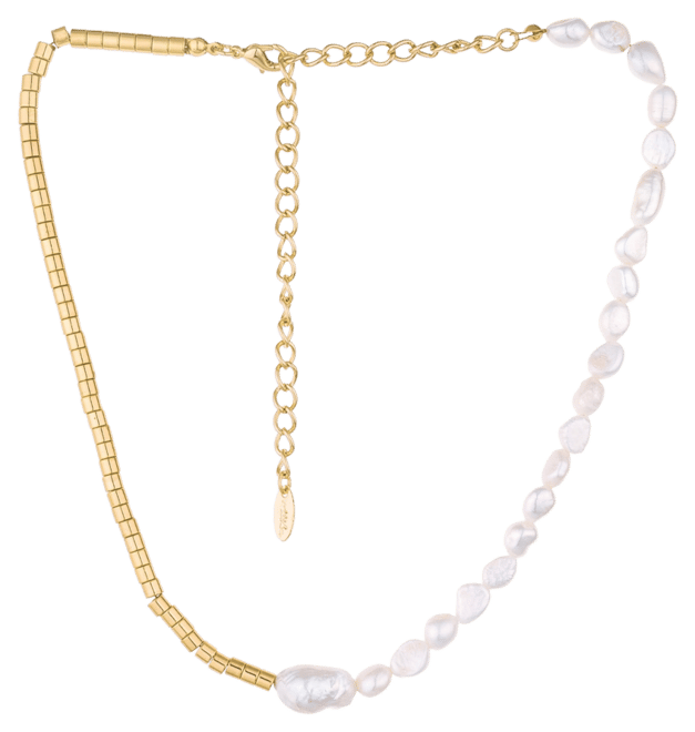 18k Gold-Plated Beaded & Cultured Freshwater Pearl Asymmetrical Necklace, 15" + 5" extender