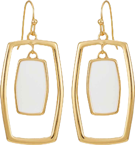 Gold-Tone White Acrylic Rectangular Hoop Earrings