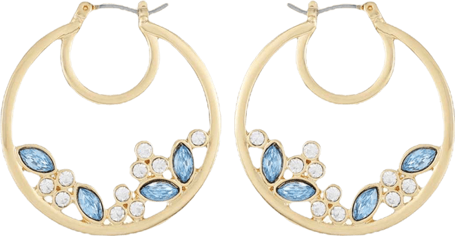 Gold-Tone Glass Stone Hoop Earrings