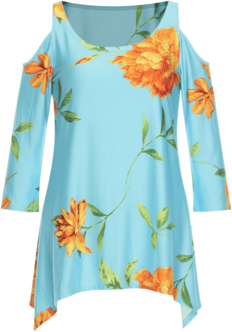 Women's Floral Printed Cold Shoulder Tunic Top