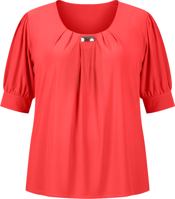 Plus Size Short Balloon Sleeve Top with Hardware