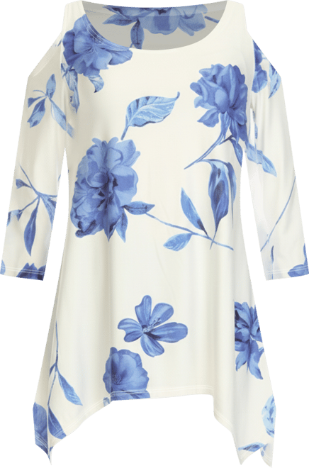 Women's Floral Printed Cold Shoulder Tunic Top