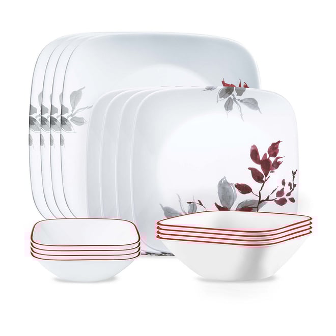 Corelle Kyoto Leaves Glass Dinnerware Set, Color: White