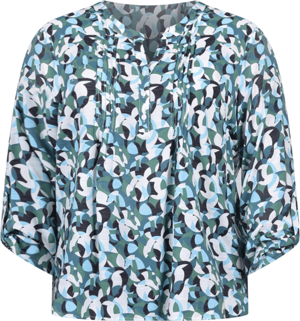 Plus Size Long Roll Tab Sleeve Pintuck Front Blouse