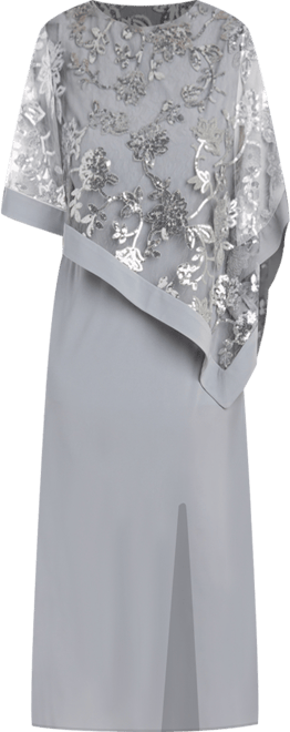 Women's Sequinned Floral-Lace-Poncho Gown