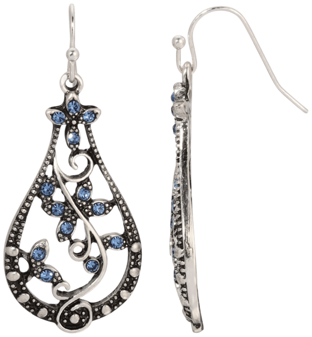 Crystal Blue Flower Drop Earrings