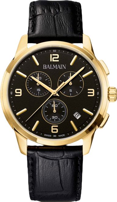 Men's Swiss Chronograph Madrigal Black Leather Strap Watch 42mm