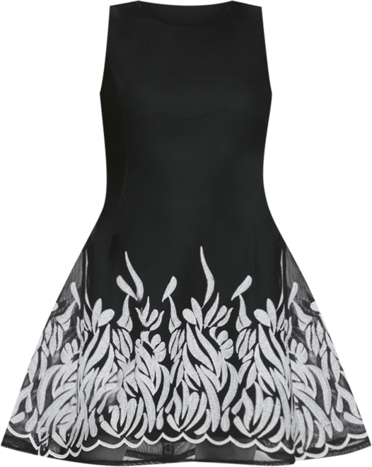 Embroidered Mesh Sleeveless Fit-and-flare Dress